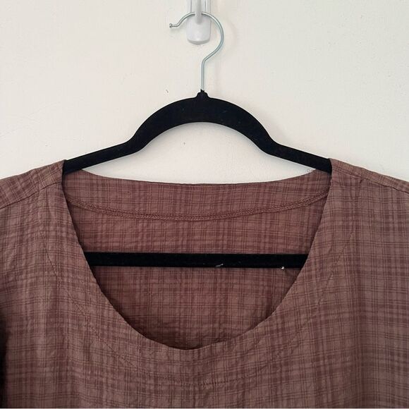 Cottagecore Brown Plaid Long Sleeve Hi/Lo Asymmetrical Hem Magic Maxi Dress - Picture 5 of 10